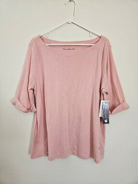NWT Gloria Vanderbilt Light Pink Wide Neck Rolled Cuff Half-Sleeve Tee: Size 1X